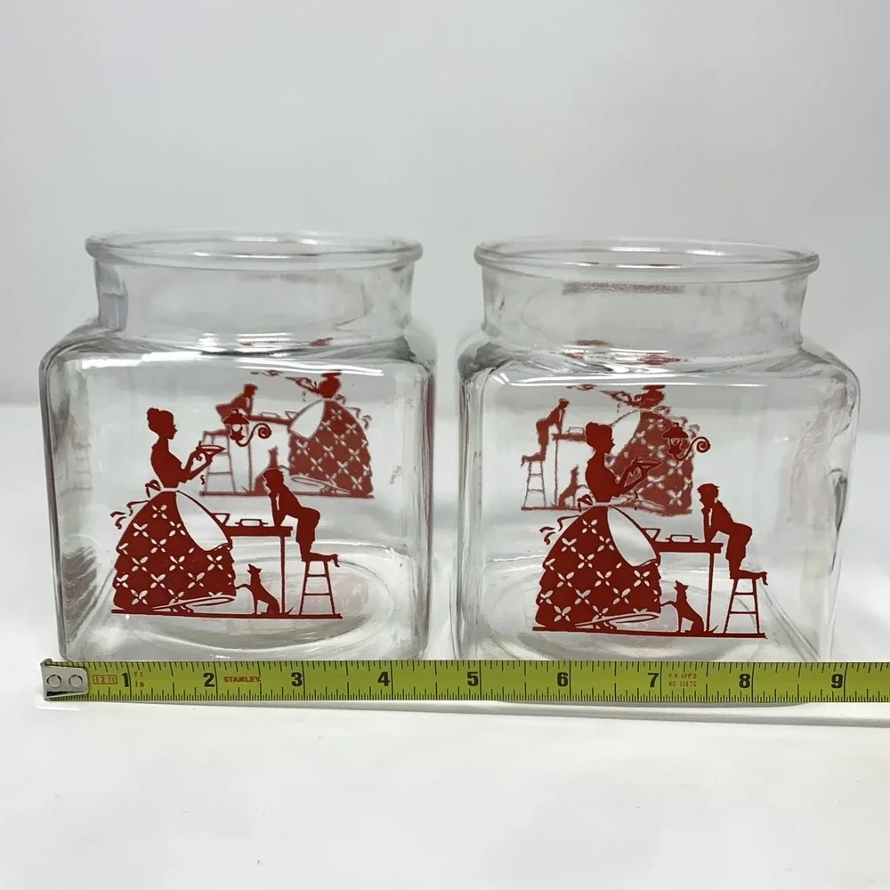 Set 2 Vintage Glass Canister Jar 6 3/4